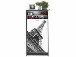 TOUSMESMEUBLES Meuble à Chaussures à Rideau Noir - Shoes N°6 - L 58 X L 36 X H 121 - Neuf