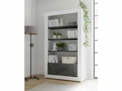 Bibliothèque 4 étagères Blanc/béton Ciré Foncé - Lubio - L 110 X L 42 X H 191 - Neuf