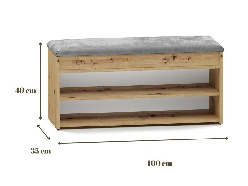Zoana 2p Chêne Artisan, Etagere Chaussure, , P: 35 Cm, H: 49 Cm, L: 100 Cm – Image 2