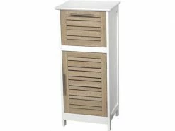 Très Beau Meuble De Rangement Stockholm 1 Tiroir Et 1 Porte - 83x36x30cm - Commode - Mdf - Blanc / Marron - Rangement - Mobilier - Intérieur - Salle De Bain