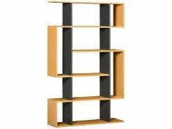 HOMCOM Bibliothèque étagère Meuble De Rangement Design Contemporain En S 13 étagères Dim. 95l X 25l X 150h Cm Aspect Bois Clair Gris