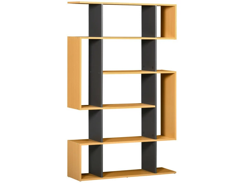 HOMCOM Bibliothèque étagère Meuble De Rangement Design Contemporain En S 13 étagères Dim. 95l X 25l X 150h Cm Aspect Bois Clair Gris