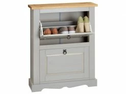 IDIMEX Meuble à Chaussures Tequila Style Mexicain Armoire à Chaussures Avec 2 Abattants, En Pin Massif Lasuré Gris Et Brun