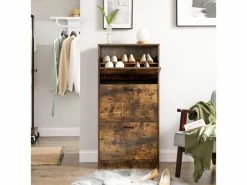 Vasagle Meuble à Chaussures à 3 Abattants, Placard De Rangement à 3 Niveaux, 3 Compartiments, Pour Petite Entrée, Salon, Chambre, 60 X 24 X 120 Cm (l X L X H), Marron Rustique Lbc030x01