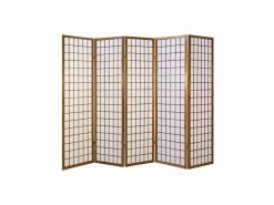 Paravent Japonais 5 Parties Bois Brun Fonce