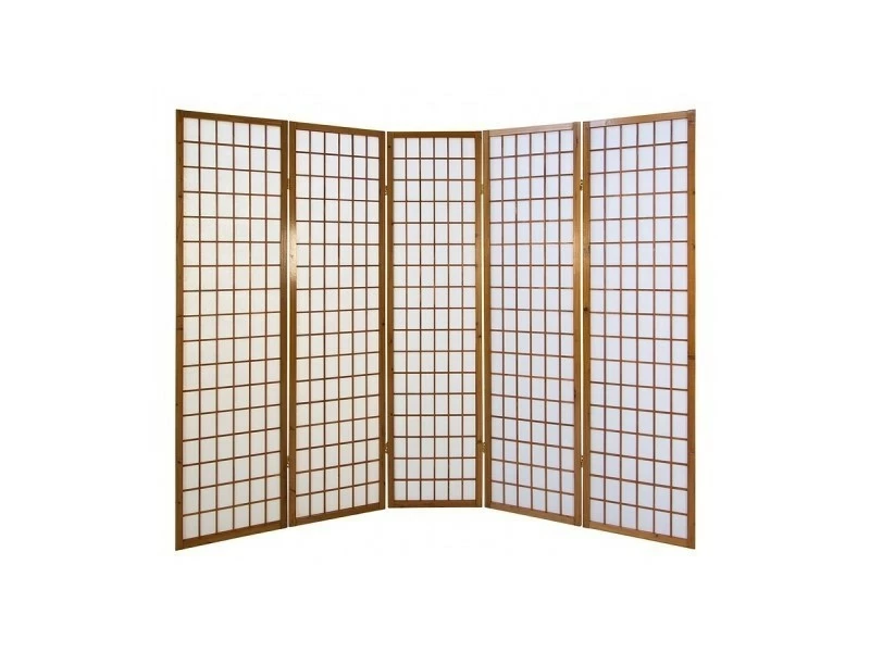 Paravent Japonais 5 Parties Bois Brun Fonce – Image 2