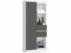 Akord Bibliothèque De Bureau, étagère R80 Blanche 80 Cm 1 Porte 2 Tiroirs Couleur Gris Graphite Mat, 7 étagères - 80x35x180 Cm