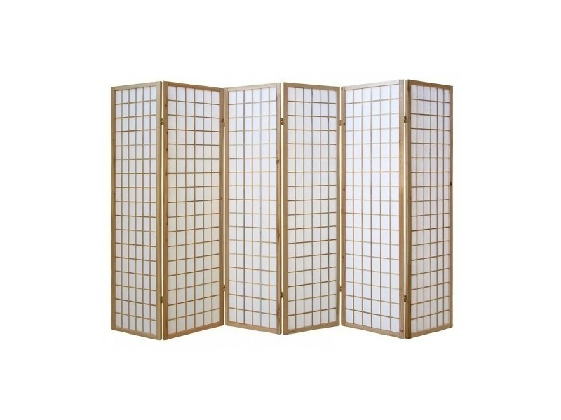 Paravent Japonais Bois Naturel 6 Parties