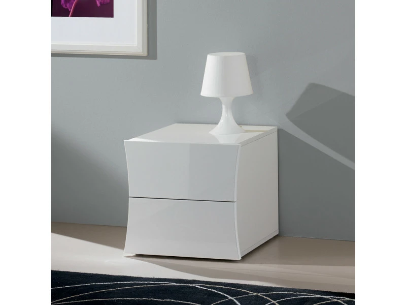 AHD_AMAZING_HOME_DESIGN Table De Chevet Design Blanc Brillant 2 Tiroirs Chambre Arco Smart