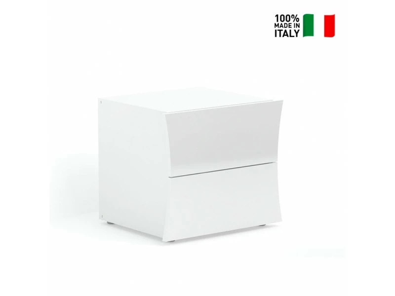 AHD_AMAZING_HOME_DESIGN Table De Chevet Design Blanc Brillant 2 Tiroirs Chambre Arco Smart – Image 2