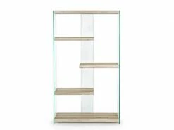 Bobochic Bibliothèque Asymétrique H160 Melina Bois Naturel Et Verre Trempé