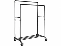 Penny - Portant Style Moderne Chambre à Coucher - 100x59x162 Cm - 1 Tablette - Avec Roulettes - Noir