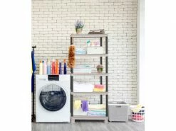 Étagère Ouverte à 4 Niveaux En Polypropylène, Rayonnage Polyvalent Pour Intérieur Ou Externe, 100% Made In Italy, Cm 70x35h172, Couleur Gris Clair