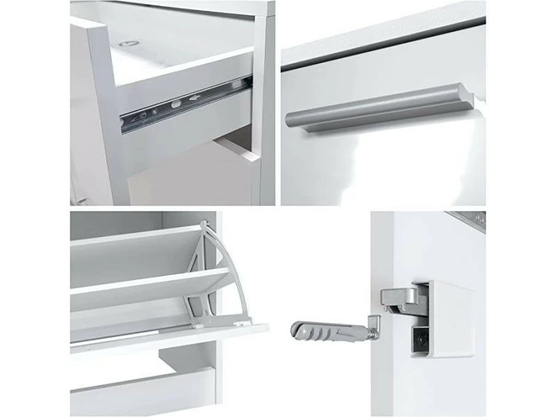 Meuble à Chaussures Noir Mat/crème Haute Brillance, Poignées Encastrées En Gris Haute Brillance (89 X 104 X 23 Cm) – Image 3