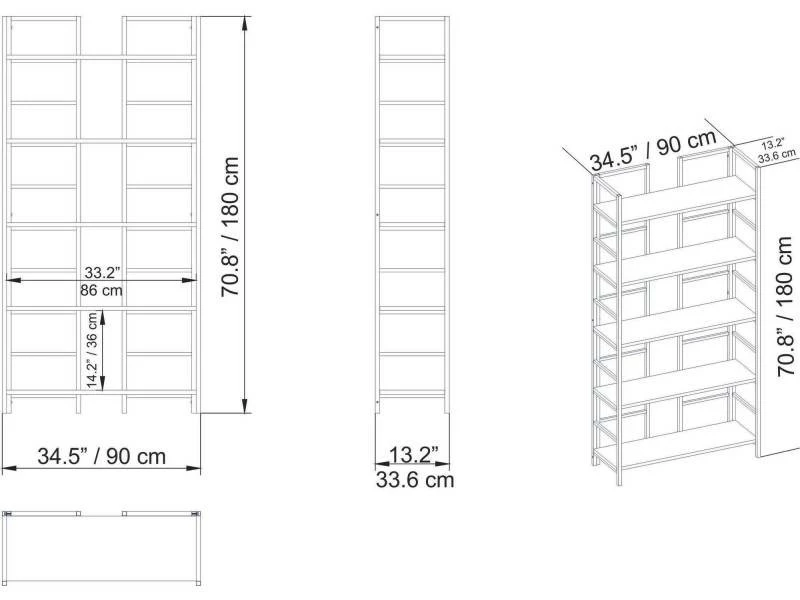 MENZZO Étagère Bibliothèque Cavea 180cm Bois Blanc Et Métal Or – Image 3