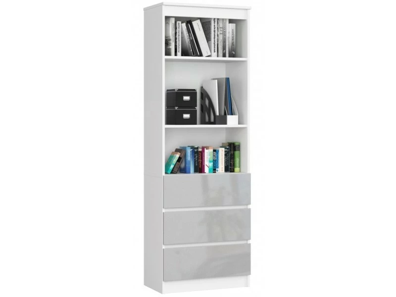 Carlo - Bibliothèque Style Moderne Salon/salle à Manger - 60x180x35 - 3 Tiroirs - Gris