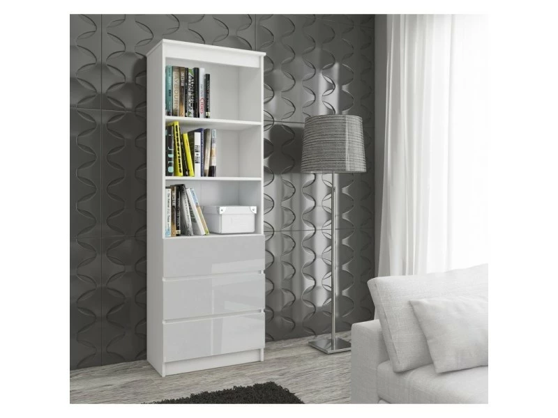 Carlo - Bibliothèque Style Moderne Salon/salle à Manger - 60x180x35 - 3 Tiroirs - Gris – Image 3