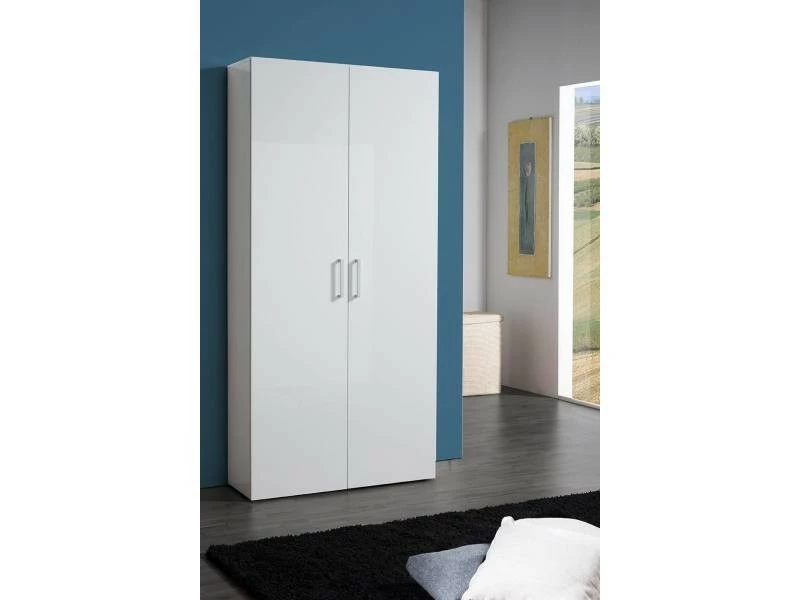 Étagère à Chaussures Moderne, Made In Italy, Avec 2 Portes Et étagères Internes, étagère à Chaussures D'entrée, Meuble Polyvalent, 91x33h190 Cm, Couleur Blanc Brillant – Image 3