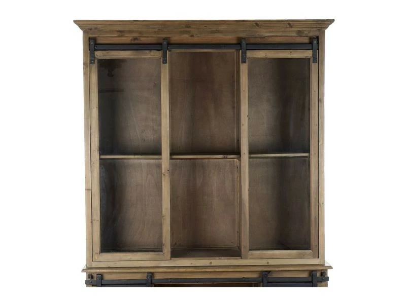 Bibliothèque En Bois Et En Verre Marron Avec 6 Tiroirs 4 Portes Et 1 étagère - Largeur 169 X Hauteur 235 X Profondeur 50cm – Image 2
