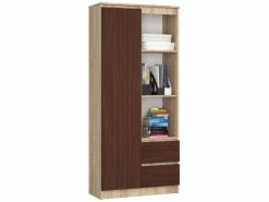 Akord Bibliothèque De Bureau, étagère R80 Chêne Sonoma 80 Cm 1 Porte 2 Tiroirs Couleur Wengé Mat, 7 étagères - 80x35x180 Cm