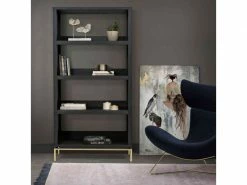 TERRE_DE_NUIT Bibliothèque 4 étagères En Bois Noir Avec Pieds En Laiton - Bi0045