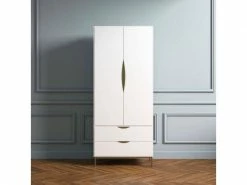 Armoire 2 Portes 2 Tiroirs En Bois Blanc Avec Pieds En Acier - Bi0048