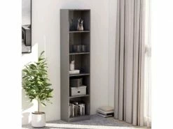 Sublime étagères Famille Freetown Bibliothèque à 5 Niveaux Gris Brillant 40x24x175 Cm Aggloméré