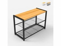 AHD_AMAZING_HOME_DESIGN Meuble à Chaussures Ouvert Avec 2 étagères Et 1 Plateau 8 Paires En Bois Et Métal Amnes