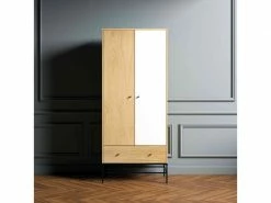 Armoire 2 Portes 1 Tiroir En Bois Imitation Chêne Naturel Avec Pieds En Acier - Bi0046