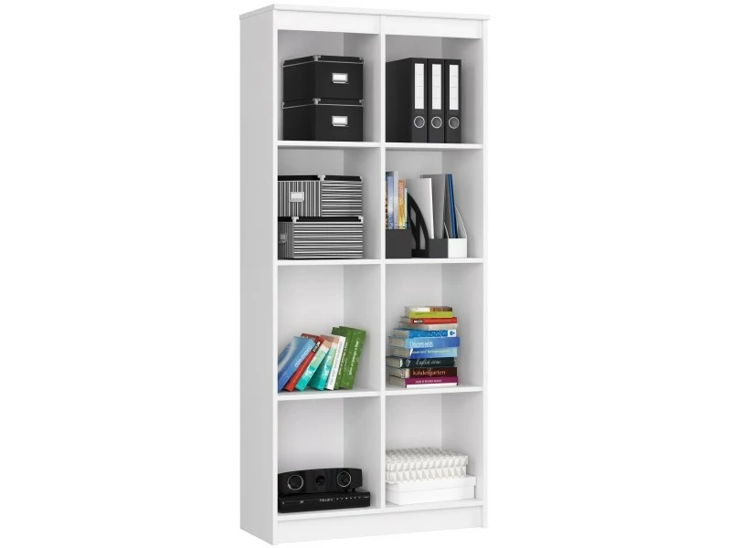 Akord Bibliothèque De Bureau, étagère R80 Blanche 80 Cm Couleur Blanc Mat, 8 étagères - 80x35x180 Cm