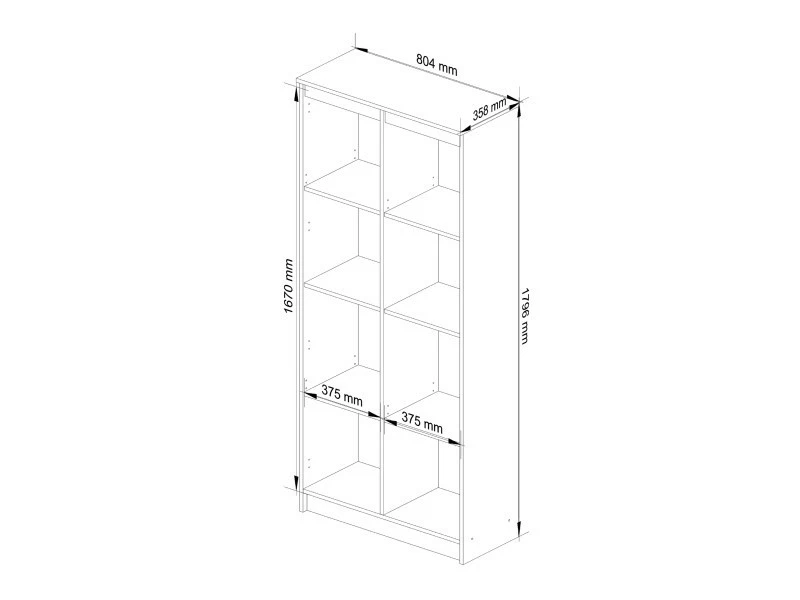 Akord Bibliothèque De Bureau, étagère R80 Blanche 80 Cm Couleur Blanc Mat, 8 étagères - 80x35x180 Cm – Image 2