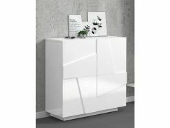 Étagère à Chaussures Moderne, Made In Italy, Avec 2 Portes, étagère à Chaussures D'entrée, Meuble Polyvalent, 81x38h86 Cm, Couleur Blanc Brillant Avec Détail