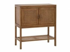 Meuble D'entrée 2 Portes Bois/rotin- Halitta - L 80 X L 40 X H 90 - Neuf