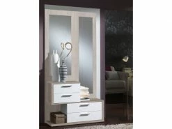 Meuble D'entrée Chêne Clair/blanc + Miroirs - Rachou - L 94 X 28.5 X 70.3 - Neuf