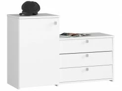 Akord Meuble à Chaussures, Meuble D'entrée, Armoire Avec Commode Blanc 98,4 Cm 4 Portes Blanc Mat, 5 étagères - 98,4x33x68/43 Cm