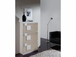 TOUSMESMEUBLES Meuble à Chaussures Blanc/chêne Clair - Squadra N°2 - L 74 X L 26 X H 128 - Neuf