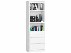 Akord Bibliothèque De Bureau, étagère R60 Blanche 60 Cm 3 Tiroirs Couleur Blanc Mat, 3 étagères - 60x35x180 Cm
