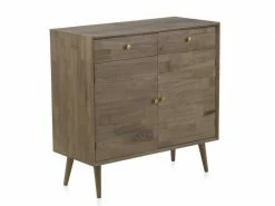 Meuble D'entrée 2 Portes 2 Tiroirs Bois - Leonard - L 90 X L 40 X H 90 - Neuf