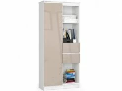Brita - Bibliothèque Bureau Style Moderne Salon - 80x180x35 - 2 Tiroirs+1 Porte - Beige