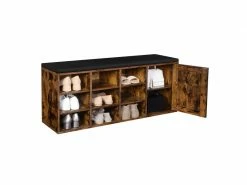Vasagle Banc à Chaussures, étagère à Chaussures, Meuble De Rangement, 9 Compartiments Ouverts Et 1 Placard, Avec Porte Style Grange, Coussin Rembourré, 110 X 30 X 48 Cm, Marron Rustique Lhs058x01