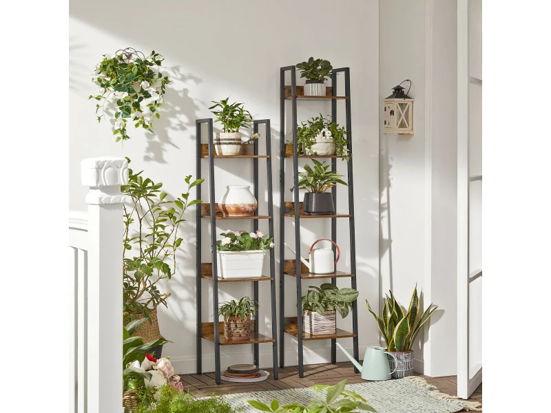 Vasagle étagère échelle, Bibliothèque à 4 Niveaux, Meuble De Rangement Sur Pied, Pour Salon, Chambre, Cuisine, Cadre En Acier, Facile à Assembler, Style Industriel, Marron Rustique Et Noir Lls108b01 – Image 4