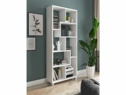 Bibliothèque Zig Zag Avec 8 étagères, étagère Positionnable Verticalement Et Horizontalement, Bibliothèque De Rangement De Bureau, Cm 69x30h160, Couleur Blanc