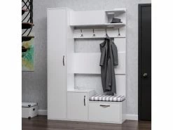 Homemania Vestiaire - Meuble D’entree Seina Armoire - Avec étagères à Chaussures, Portes, étagères - Blanc En Bois, 125 X 35 X 184 Cm
