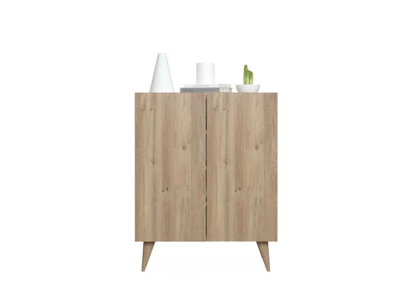 Meuble à Chaussures Avec Deux Portes Battantes Et Quatre étagères Internes, 70 X 37 X 88 Cm, Couleur Chêne – Image 3