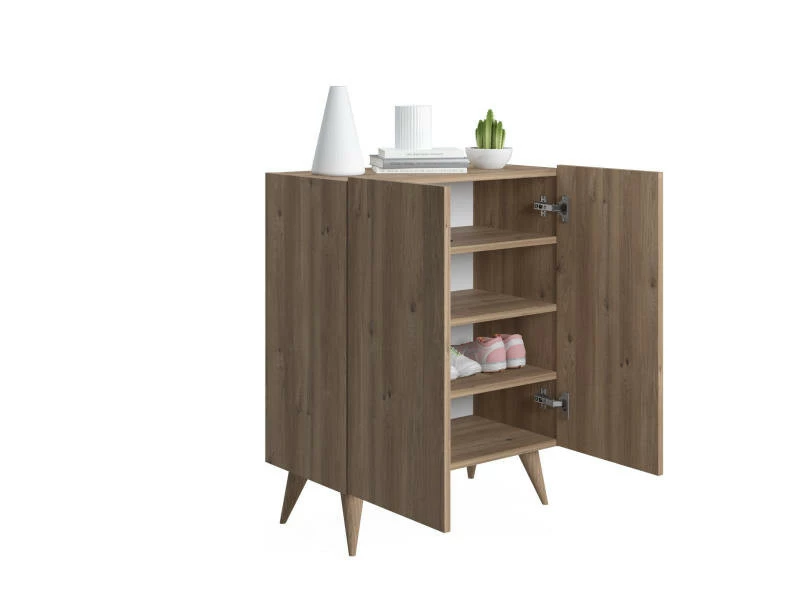 Meuble à Chaussures Avec Deux Portes Battantes Et Quatre étagères Internes, 70 X 37 X 88 Cm, Couleur Chêne – Image 4