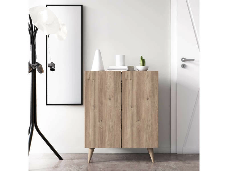 Meuble à Chaussures Avec Deux Portes Battantes Et Quatre étagères Internes, 70 X 37 X 88 Cm, Couleur Chêne – Image 5