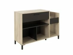 Meuble De Rangement 1 Tiroir Noir/bois - Chicala - L 115 X L 40 X H 81 - Neuf