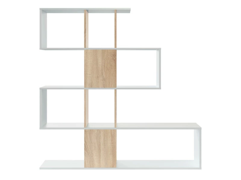 Bibliothèque Décorative Et Fonctionnelle à Cinq Compartiments, Blanche Avec Inserts Couleur Chêne, Dimensions 145 X 145 X 29 Cm – Image 2