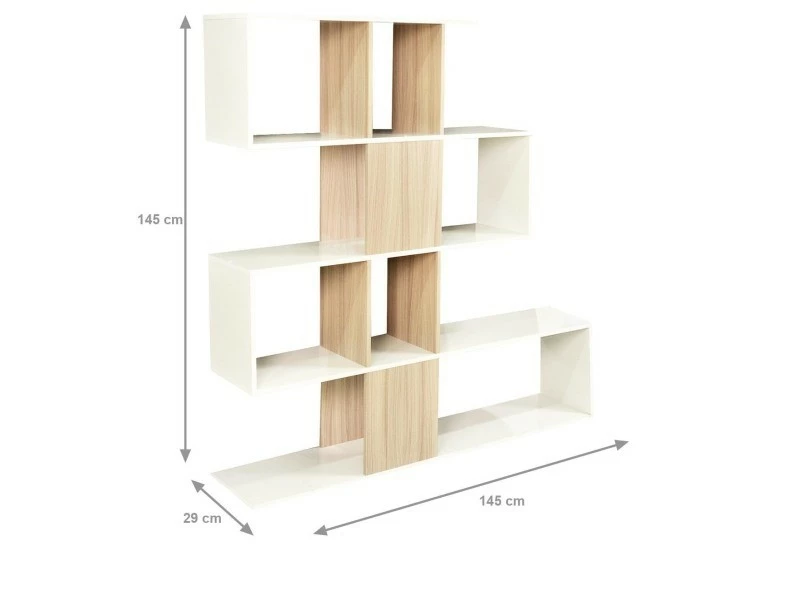 Bibliothèque Décorative Et Fonctionnelle à Cinq Compartiments, Blanche Avec Inserts Couleur Chêne, Dimensions 145 X 145 X 29 Cm – Image 3
