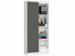 Akord Bibliothèque De Bureau, étagère R80 Blanche 80 Cm 1 Porte Couleur Gris Graphite Mat, 8 étagères - 80x35x180 Cm